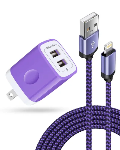 Vista 14 de AILKIN Cargadores de iPhone, [certificado Apple MFI] Cable Lightning trenzado de 6 pies de largo + cargador de pared USB, cable de alimentación