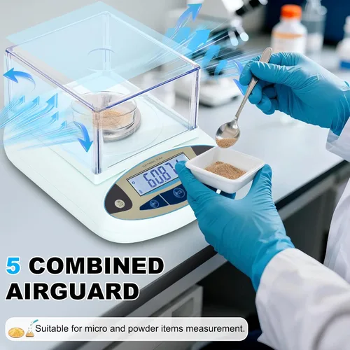 Vista 4 de Balanza de laboratorio 500g*0.001g, balanza analítica de alta precisión con parabrisas, balanza electrónica científica, balanza de precisión digital