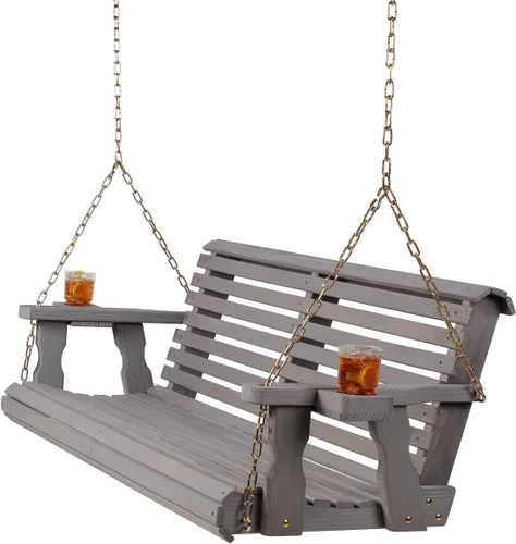 Vista 7 de Columpio Amish resistente para terraza (800 lb) con cadenas para colgar y posavasos Tinte negro semisólido