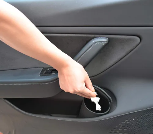 Vista 5 de Bote de basura de silicona con tapa – Portavasos para automóvil, hogar, oficina (negro)