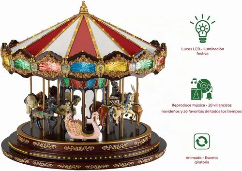 Vista 2 de Mr. Christmas - Tiovivo Deluxe Musical Navideño Animado, Luces LED, Reproduce 20 Canciones, 38 cm, Multicolor