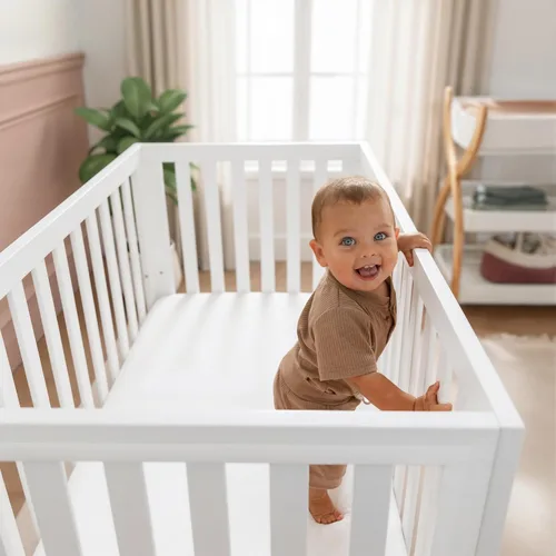 Vista 5 de Comfy Cubs - Cuna de bebé de 0 a 3 años, altura de colchón ajustable, cuna de madera natural para bebé, muebles elegantes de guardería, cama de Todo