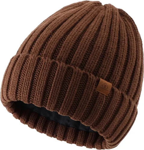 Vista 23 de Home Prefer Gorro de invierno para hombre, con forro polar de lana, gorro de punto cálido Verde militar