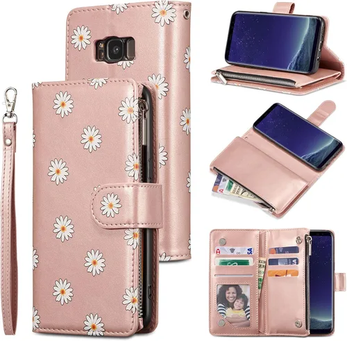 Vista 11 de UEEBAI Funda tipo cartera para Samsung Galaxy S9 Plus, funda de piel sintética, cierre magnético, bolsillo con cremallera, ranuras para tarjetas