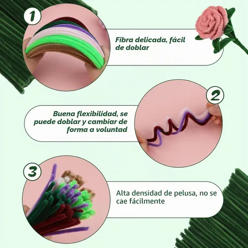 Vista 3 de ZXIIXZ Limpiapipas, 100 limpiadores de tuberías verdes a granel para hacer flores