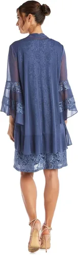 Vista 2 de R&M Richards Conjunto de 2 piezas de vestido y chaqueta con encaje adornado hasta la rodilla para mujer