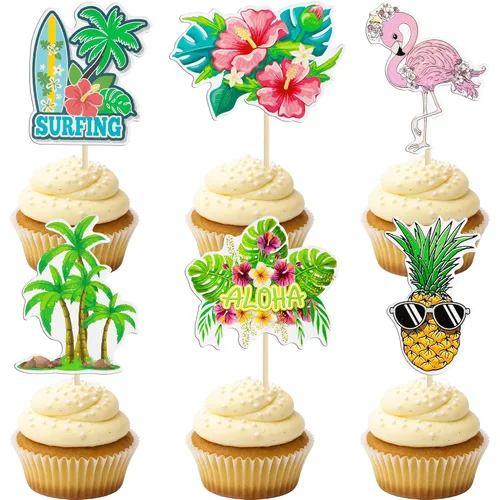 Vista 12 de Gyufise 1 decoración de pastel de flamenco con purpurina para decoración de pastel de flamenco para decoración de pastel hawaiano Luau tropical piña