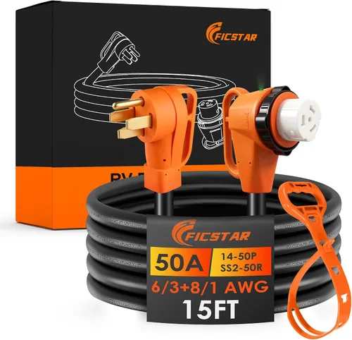 Vista 13 de Cable de extensión para RV de 50 amperios de 30 pies, cable de alimentación para RV resistente 6/3+8/1 SJTW AWG con mango de agarre y bloqueo