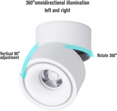 Vista 7 de Foco LED de Techo - Luz de Pared Downlight de Techo Ajustable 360° Iluminación LED COB Lámpara de Pared o Luz Puntual Blanco Frío 6000K / Blanco
