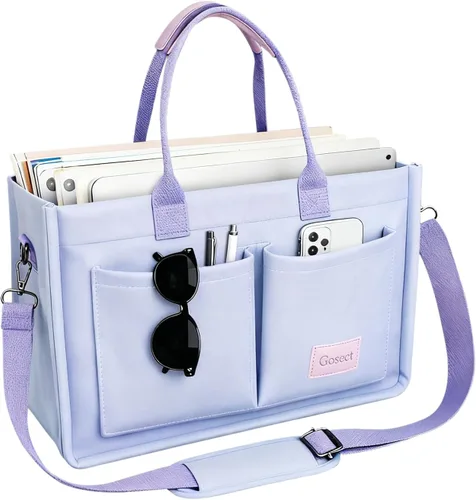 Vista 18 de Bolso de lona para mujer con bolsillos, bolso cruzado para portátil de trabajo, bolso de hombro para todo lo demás, bolso de lona para todos