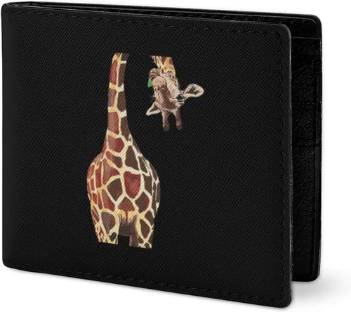 Vista 2 de Divertida billetera plegable de jirafa ultra fina de cuero, bonita bolsa pequeña para tarjetas con ventana de identificación para hombres y mujeres