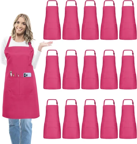 Vista 19 de 15 delantales para adultos a granel con bolsillos, delantal de chef ajustable para mujeres y hombres, pintura, cocina, manualidades (S/L)