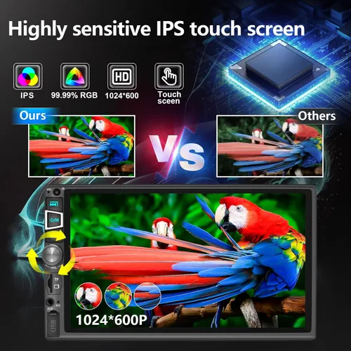 Vista 3 de Estéreo de auto de doble DIN compatible con Carplay inalámbrico y Android Auto y Mirror Link, pantalla táctil HD 1024 x 600 de 7 pulgadas