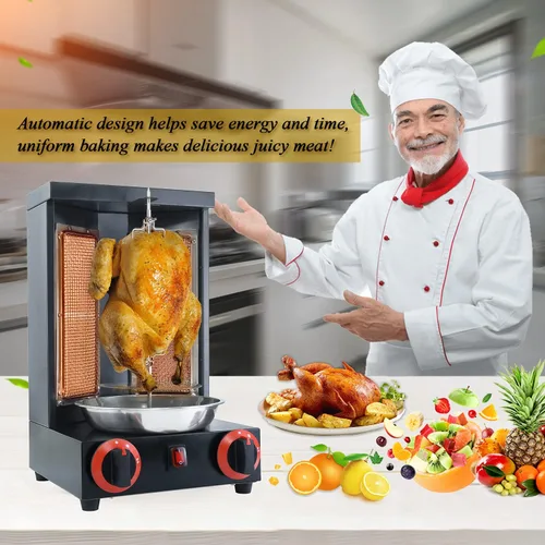 Vista 4 de Shawarma casero pollo parrilla gyro asador máquina de asador de encimera asador doner kebab máquina de gas vertical asador propano pavo parrilla