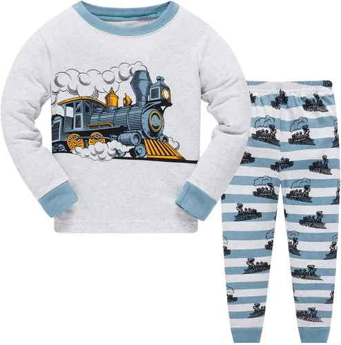 Vista 12 de Pijamas para Niños Pequeños, Conjunto de Ropa para Niños Pequeños, Ropa de Dormir de Planeta y Tren, Manga Larga, 100% Algodón, 2 Piezas, Pijamas