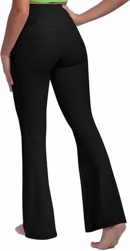 Vista 6 de Sunzel Elerib - Leggings acampanados acanalados cruzados para mujer, cintura alta, control de abdomen, pantalones casuales de yoga acampanados
