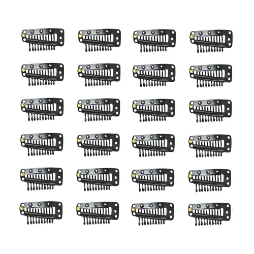 Vista 20 de YANTAISIYU 24 unids/1.102 in 8 dientes Metal peluca clips con goma Snap Clips para peluca Hairpiece Hair Extension Accesorios (negro)