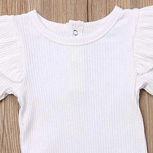 Vista 5 de Mubineo Mameluco básico de punto acanalado liso con volantes de manga larga para bebé niña