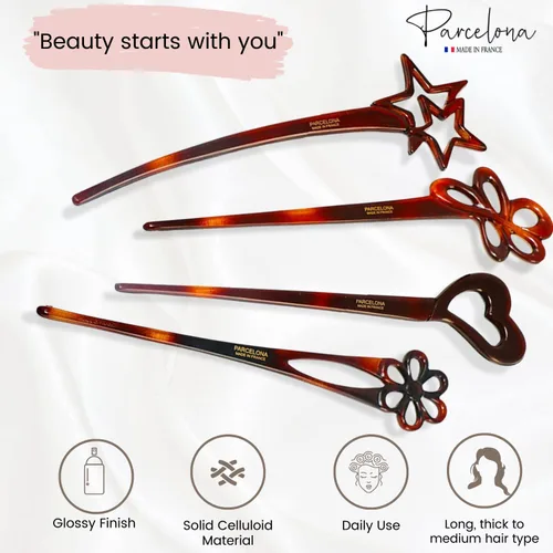 Vista 2 de Parcelona French Lavish - Juego de 4 palillos de celuloide para el pelo de moño grande para mujer