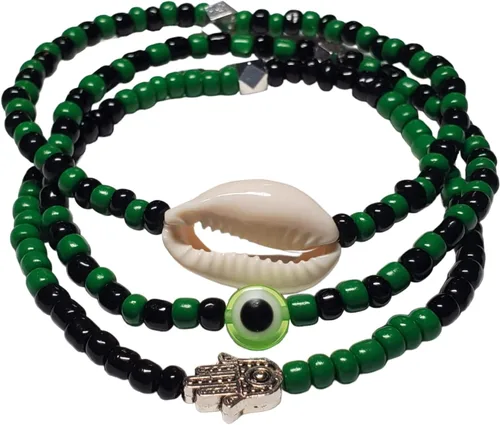 Vista 32 de 3 pcs Ilde Cowrie seashell Evil Eye Hamsa Hand Orisha Santeria Pulseras Bracelet Set