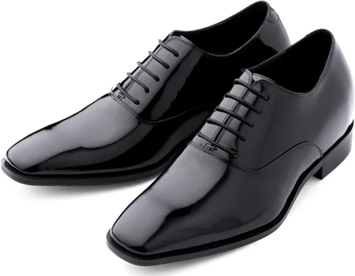Vista 3 de TOTO Zapatos de ascensor invisibles para hombre - Oxford formal con cordones de charol negro - 3 pulgadas más alto - H6532B
