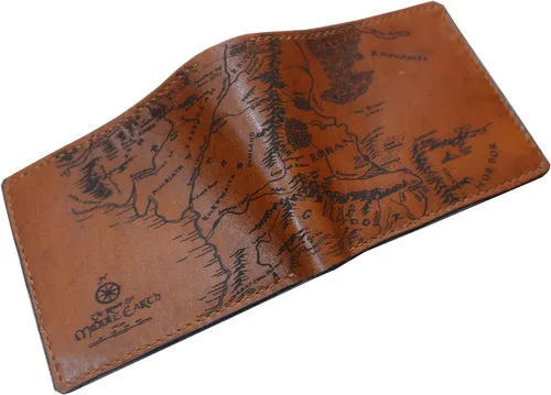 Vista 14 de Billetera vintage hecha a mano para hombre – Cuero auténtico plegable con grabado de mapa, regalo personalizable, Castaño, medio, Billetera plegable