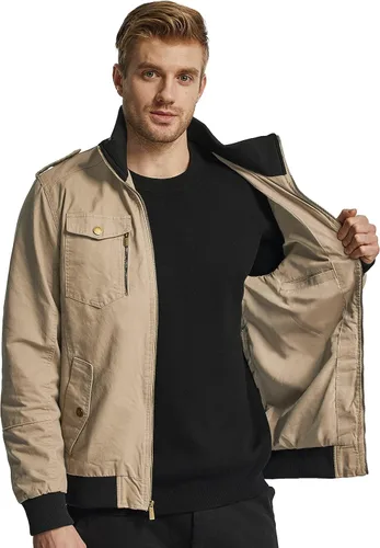 Vista 3 de Wantdo Chamarra rompevientos para hombre con cuello de algodón para hombre.