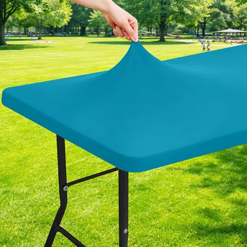 Vista 33 de Moosfor Mantel rectangular de elastano de 4 pies, manteles elásticos ajustables para pícnic, funda elástica y lavable para mesa de patio para Azul