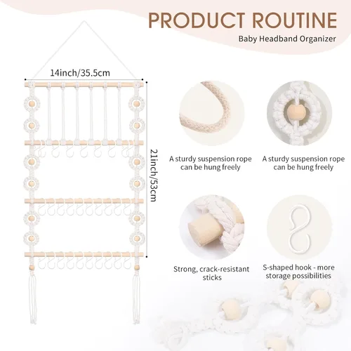 Vista 3 de POVETIRE Soporte para diadema organizador de lazos para el pelo de niñas, colgador de lazo para bebé, accesorios para el cabello, organizador