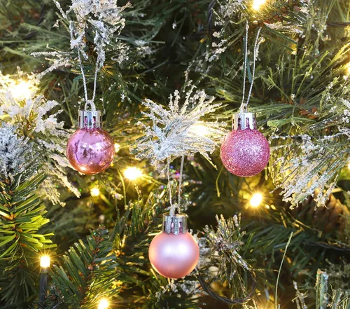 Vista 6 de Christmas Concepts® Juego de 25 mini bolas para árbol de Navidad - 25 mm - Adornos colgantes decorados con acabado brillante, mate y purpurina