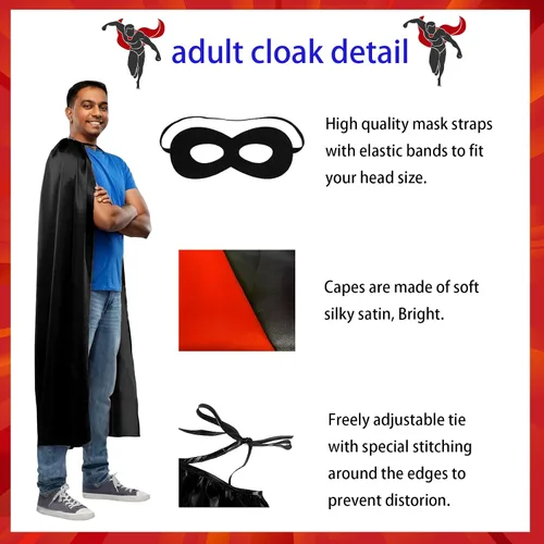 Vista 3 de Maklulu Capas y máscaras de superhéroes para adultos, capas de Halloween, disfraces de superhéroes Negro