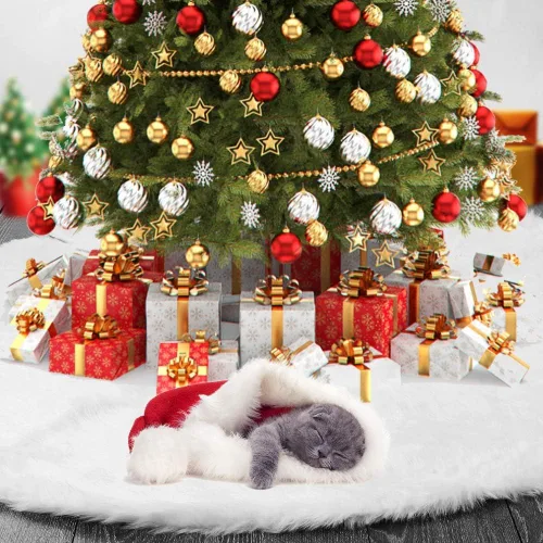 Vista 7 de Falda para árbol de Navidad - 36 pulgadas Falda blanca para árbol de Navidad, falda de alta gama, suave, clásica, esponjosa, de piel sintética