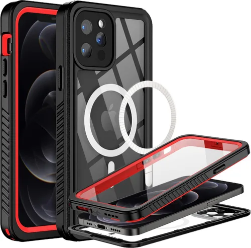 Vista 17 de BEASTEK Funda impermeable para iPhone 12, serie FSN IP68 magnética a prueba de golpes con protector de pantalla integrado y funda protectora Negro