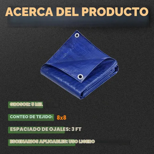 Vista 5 de RAINDEWAY Tarps - Lona impermeable de color azul de 4 x 16 pies de grosor, resistente a desgarros, multiusos, para techo, campamento, automóvil