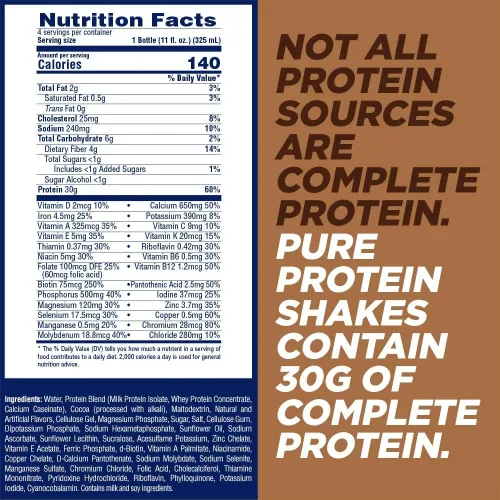 Vista 2 de Pure Protein Batido de proteína de chocolate 1.06 oz de proteína completa listo para beber y amigable para keto Vitaminas A, C, D y E más zinc