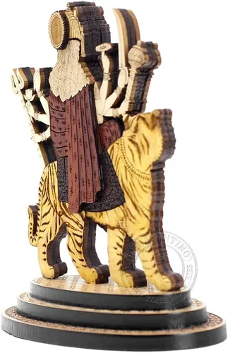 Vista 4 de Estatua tallada en madera Durga Maa de 4 pulgadas en maderas duras exóticas - Ídolo Durga MATA de madera multicapa hecho a mano con león