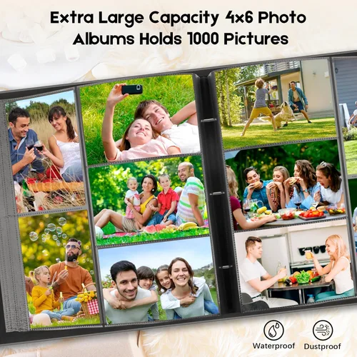 Vista 2 de Álbum de fotos de bolsillo para 1000 fotos 4x6 con cubierta de cuero, capacidad extra grande para 1000 fotos horizontales y verticales, páginas