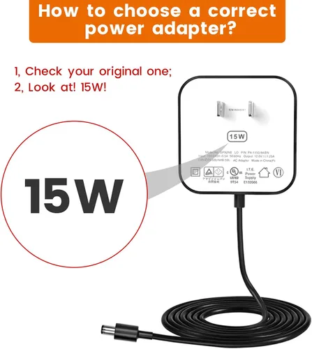 Vista 2 de Adaptador de corriente de repuesto de 15 W para Echo Pop, Dot 5ª generación, Dot 4ª generación, Dot 3ª generación, edición para niños, altavoces