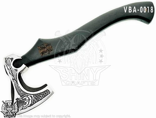 Vista 6 de Axes Hacha vikinga hecha a mano Hacha de batalla nórdica con cabeza de acero al carbono y diseño de grabado negro, mango de madera de fresno