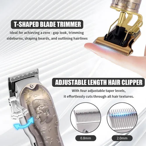 Vista 8 de Juego de cortapelos profesional, cortapelos para hombres, recortador de patillas en forma de T, afeitadora eléctrica, kit de salón de belleza