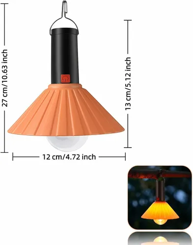 Vista 9 de Luz LED recargable para campamento, 3000 K blanco cálido, 3 modos de brillo, IPX6 impermeable, carga USB-C, gancho desmontable, luz portátil