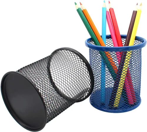 Vista 4 de Gullor Portalápices de escritorio, suministros de oficina, organizador de escritorio para brochas de maquillaje, juego de 2, negro y azul