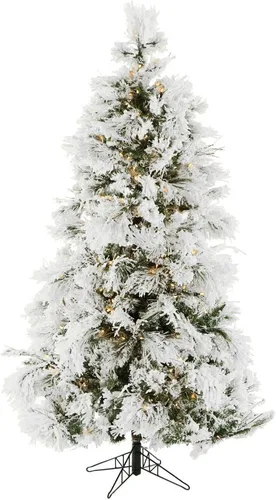 Vista 18 de Fraser Hill Farm Árbol de Navidad artificial flocado de pino nevado de 12 pies con luces inteligentes incandescentes blancas y soporte, árbol falso