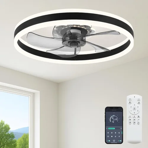 Vista 9 de Fszdorj 20'' Ceiling Fan with Light, Upgraded Low Profile Ceiling Fan with Light, Dimmable Flush Mount Ceiling Fan with Light, Fan light, 6 Speeds