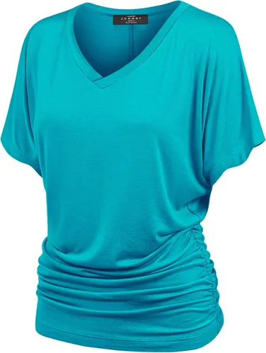 Vista 29 de Made By Johnny Camiseta de manga corta Dolman con cuello barco y dobladillo curvado para mujer, ajuste holgado Wt1037_aqua