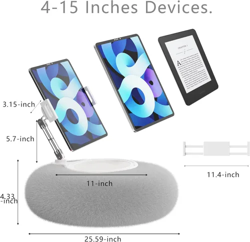 Vista 2 de KABCON Soporte de almohada para tablet Kindle, soporte de teléfono de poste de aluminio ajustable en 360° con tela de felpa suave