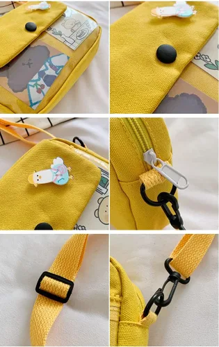 Vista 5 de Monedero de lona kawaii mini kawaii, lindo bolso cruzado para mujer, bolsa de mensajero para la escuela, Negro -, Bandolera