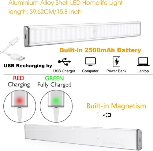 Vista 6 de MOSTON Luces de armario recargables superbrillantes 78 LED con sensor de movimiento, iluminación nocturna para armario de cocina, debajo