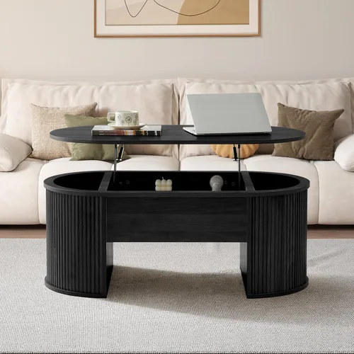 Vista 8 de ORRD Mesa de centro elevable, mesa de centro acanalada con parte superior elevable, mesa de comedor de madera con compartimento oculto, mesa central