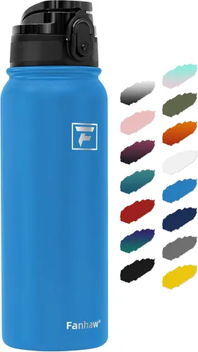 Vista 36 de Fanhaw Botella de agua térmica para llevar, apta lavavajillas, de 20 onzas, acero inoxidable, doble pared, reutilizable, a prueba de fugas y sudor